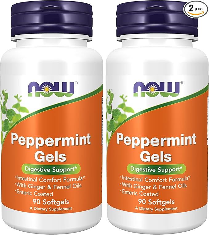NOW Foods Supplements, Peppermint Gels with Ginger & Fennel Oils, Enteric Coated, Digestive Support*, 90 Softgels, (Pack of 2)