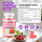 Potassium Gummies for Adults with 1200mg Potassium Chloride - Supports Muscle Health & Leg Cramps, Raspberry Flavor, 120 Count