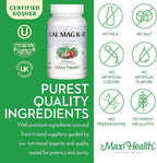 Maxi Health Men and Women 500 mg Calcium Supplement with Vitamin D3 (2000 IU), Magnesium (250 mg) and Vitamin K2 (150 mcg) - Bone, Teeth and Joint Support - 120 Capsules