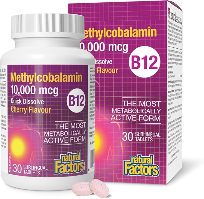 Natural Factors Methylcobalamin 10,000 mcg - Vitamin B12 Supplement in Metabolically Active Form - Supplement Supports Cell Formation & Energy Production - 30 Chewable Tablets (30 Servings)