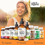 Wild & Organic Lions Mane Liquid Drops - Brain & Focus Support - Lion's Mane Mushroom Supplement - Hericium Erinaceus Mushroom Drops - Mix with Powder - Sugar & Alcohol-Free Extract Tincture - 4 oz