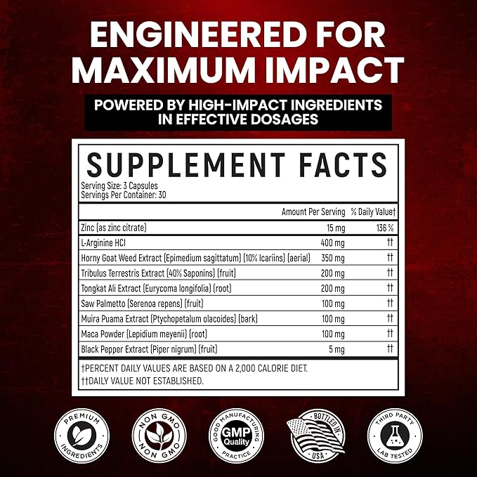Premium Male Enhancement | Rapid Acting Blood Flow Support | Bigger, Rock Hard, Longer | 9 in 1 Intimacy Complex to Restore Confidence, California Manufactured, 3rd Party Tested – 90 Caps