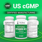 Dr. Berg Natural Vitamin B1 B6 B12 Complex - Allithiamine Vitamin B1 Supplement with 8 Essential Vitamin B Complex for Men & Women Including Thiamin, Niacin, Folate, Magnesium & More - 60 Capsules