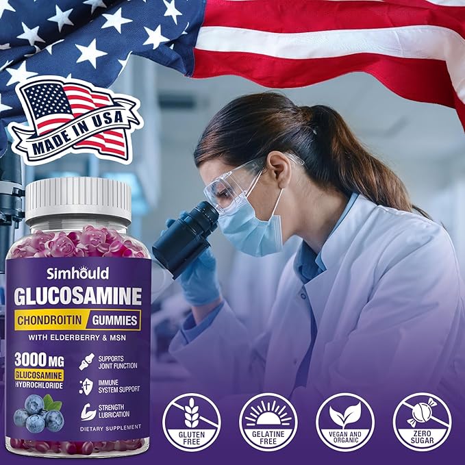 Simhould 2 Packs Glucosamine Chondroitin Gummies - 3000MG Extra Strength Joint Support Supplement with MSM & Elderberry, Flexibility, Antioxidant Immune Support Gummy for Adults, Men & Women