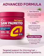 Saw Palmetto for Women 900mg – DHT Blocker for Hair Growth with DHEA & Collagen Peptides, Advanced Beauty Support Complex for Hair, Skin & Nails, DHEA Supplement, Thinning Support, 60 Capsules