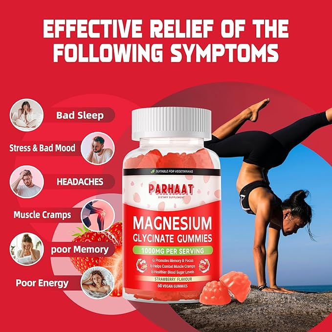 Magnesium Glycinate Gummies - Sugar Free Magnesium Potassium Supplement with Vitamin D, B6, CoQ10 for Calm Mood & Sleep Support - 60 Strawberry Chews