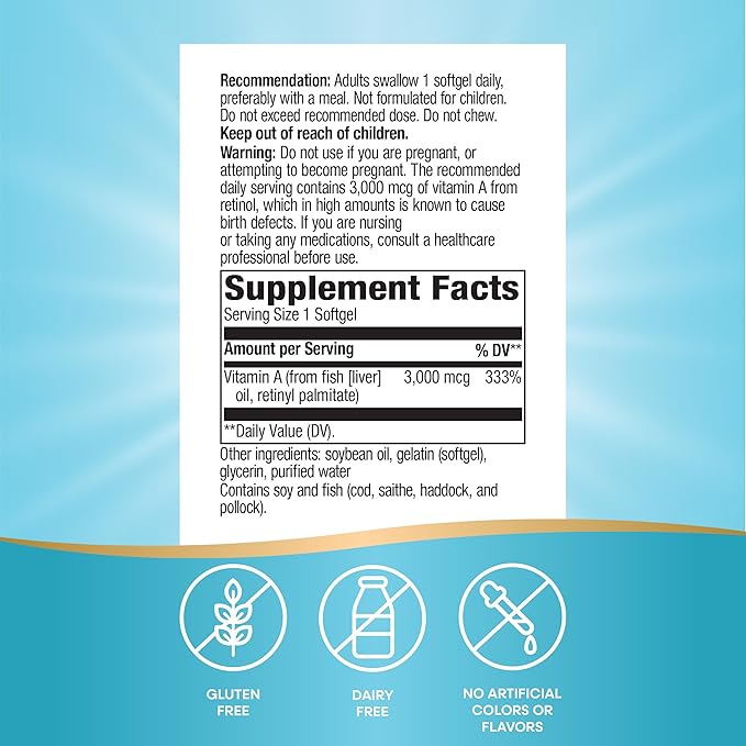 Nature's Way Vitamin A,High Potency,Supports Healthy Eye Function*,3,000 mcg per Serving,100 Softgels (Packaging May Vary),(Pack of 2)