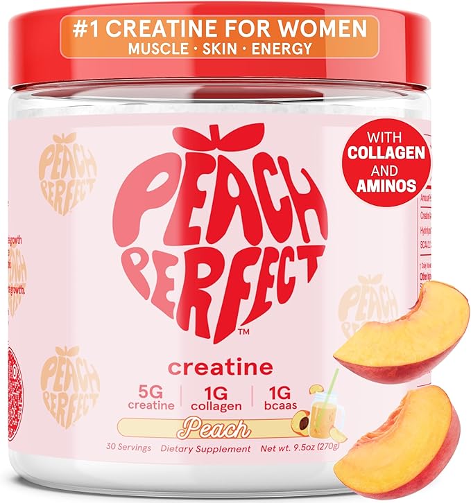 Peach Perfect Creatine for Women – Micronized Creatine Monohydrate Powder with BCAA & Collagen for Glute Strength Support, Boosts Energy, Focus, Strength, and Endurance – Peach, 30 Servings