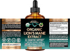 Lions Mane Liquid - USDA Certified Organic Lions Mane Supplement - Brain Support, Energy, Memory & Focus - Sugar & Alcohol-Free Lion's Mane Mushroom Extract 144,000 mg / Bottle, 4fl oz, 4 Month Supply