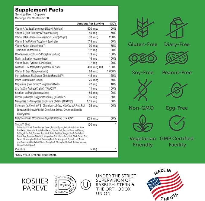Zahler - One Daily Vegan Multivitamins for Women & Men (60 Count) Kosher Essential Vitamins & Minerals with Whole Food Spectra Blend - Vegetarian and Vegan Vitamins for Adults