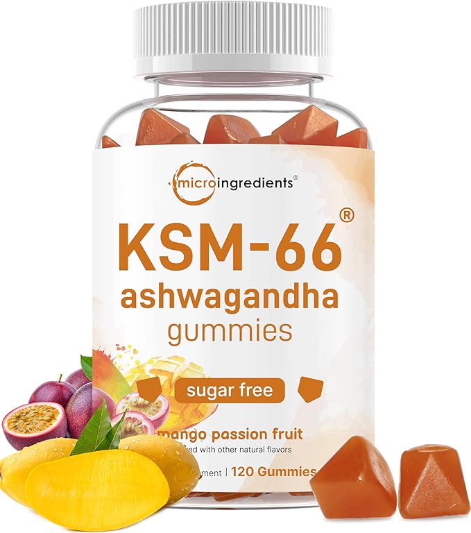 Micro Ingredients KSM-66 Ashwagandha Gummies, 120 Count | Sugar Free Mango Passion Fruit Flavor | Potent Root Extract | Stress, Relaxation, & Sleep Support* | Non-GMO