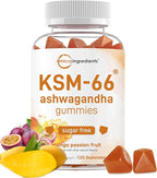 Micro Ingredients KSM-66 Ashwagandha Gummies, 120 Count | Sugar Free Mango Passion Fruit Flavor | Potent Root Extract | Stress, Relaxation, & Sleep Support* | Non-GMO