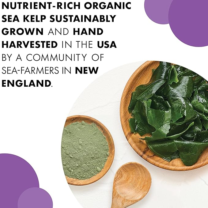 Bluebonnet Nutrition Atlantic Sea Kelp Iodine 225 mcg - Organically Grown U.S. Sea Kelp - Non-GMO Project Verified, Gluten-Free, Soy-Free, Dairy-Free - 120 Vegetable Capsules