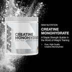 RAW Nutrition Creatine Monohydrate Powder - Unflavored Micronized Creatine Monohydrate Workout Supplement for Muscle Energy, Strength & Endurance - Creatine Powder for Women & Men - 50 Servings