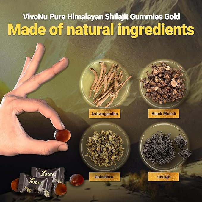 Shilajit Gummies with Ashwagandha & Gokshura | 85+ Trace Minerals & Fulvic Acid | Organic, Non-GMO Micronutrient Supplement for Men & Women | 100% Pure & Natural(3000mg / 3 Bag)