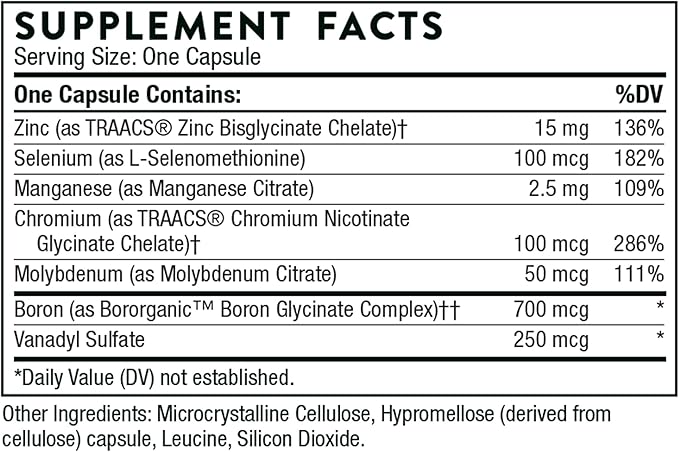 THORNE RESEARCH - Trace Minerals (Zn/Mn/Cr/Se/Mo/V) - 90's [Health and Beauty]