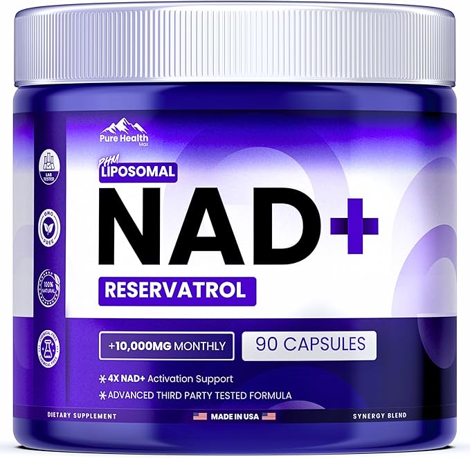 PHM NAD Resveratrol Supplement - 10,000mg Extra Strength | NAD+ Liposomal Supplements for Men and Women | NMN & NMNH Alternative | 90 Capsules, 1.5 Months Supply