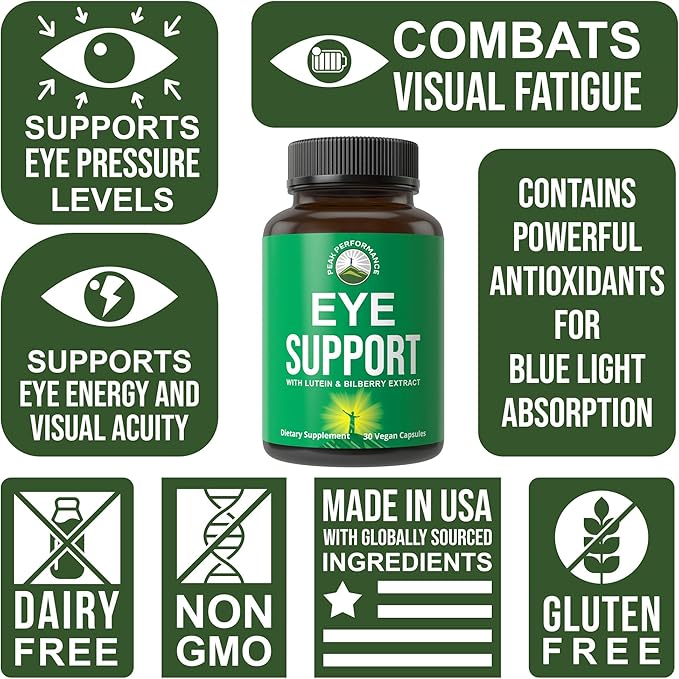 Peak Performance Eye Vitamins - Macular Support Supplement with Lutein, Zeaxanthin, Astaxanthin, Carotenoids, Bilberry Extract. Capsules for Aging Eyes, Computer, Smartphone Users. Avoid Degeneration