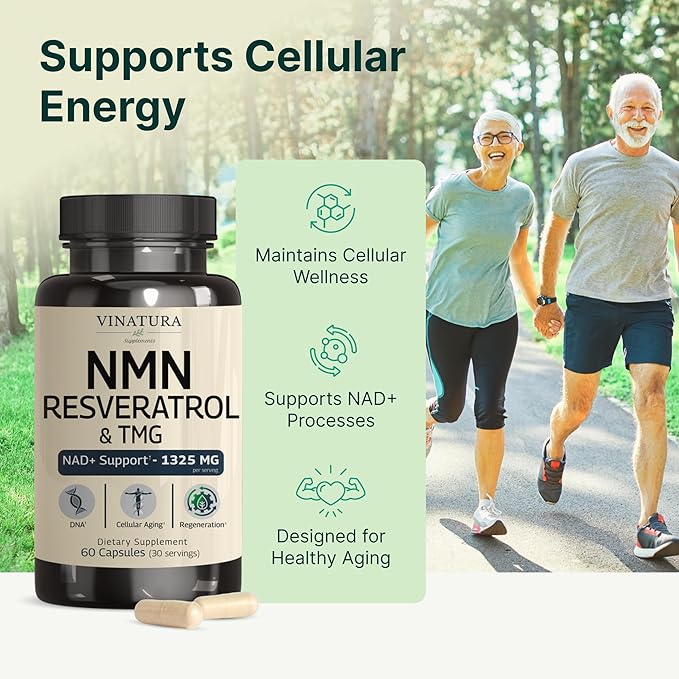 VINATURA NMN Complex Supplement 1325MG - NMN 1000mg with Resveratrol and TMG, Support NAD+, 60 Capsules