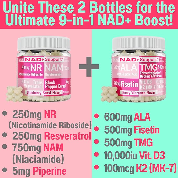 SHIZAM TMG Betaine Alpha Lipoic Acid ALA D3 Fisetin Gummies, Tri-Methylglycine trimethylglycine R-Alpha NAD+ Plus + HCL Supplements, Mitochondrial Senolytic Activator, NR Capsules Powder 600mg 1000mg