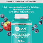 Qunol Magnesium Glycinate Gummies,120mg of Magnesium Glycinate,High Absorption,Mixed Berry,90 Count (Pack of 2)
