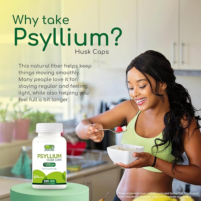Psyllium Husk Capsules with Probiotics 100 Million CFUs, Fiber Supplement for Digestive and Gut Support, 200 Count, Plant-Based Natural Fiber