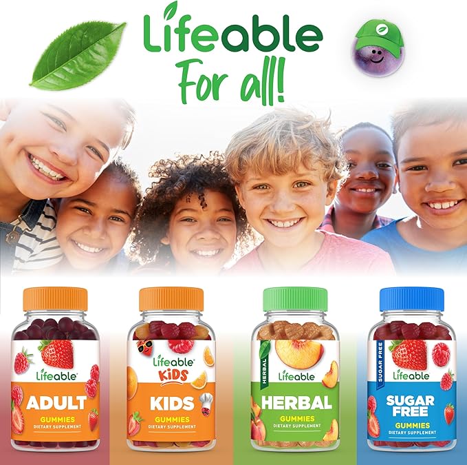 Lifeable Lions Mane Gummies for Kids | Great Tasting Lions Mane Mushroom Supplement | Vegan, Kosher, Non-GMO Kids Mushroom Gummies | Brain Support | 60 Count