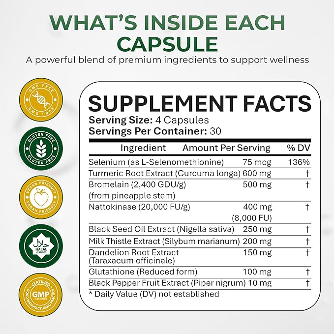 9-IN-1 Premium Spike Detox Wellness Formula – 8X Potency Nattokinase, Bromelain, Curcumin, Milk Thistle for Spike Support, Immune & Antioxidant Support, Liver & Heart Health support –120 Veg. Capsules