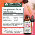 Organic Vitamin B12 1000 mcg Sublingual Liquid Drops For Adults, 6 Months Supply 1 oz, Methylcobalamin & Adenosylcobalamin - Bioactive Blend for Energy, Clarity & Focus - Vegan, Non-GMO, Orange Flavor