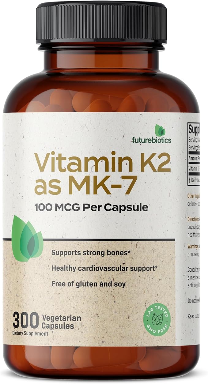 Futurebiotics Vitamin K2 as MK-7 100 mcg, Supports Strong Bones- Non-GMO, 300 Vegetarian Capsules