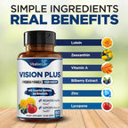 Vision Plus Complete Eye Supplements for Adults – Eye Vitamins for Seniors with Lutein, Bilberry, and Zeaxanthin – Eye Vitamin and Mineral Supplement for Clarity and Sight Care – 60 Capsules