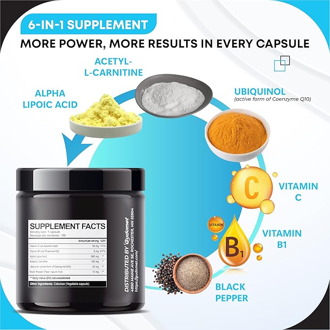 Ultra Alpha Lipoic Acid with CoQ10, Vitamin C & B1 - Supports Brain Health & Antioxidant Defense - 150 Capsules