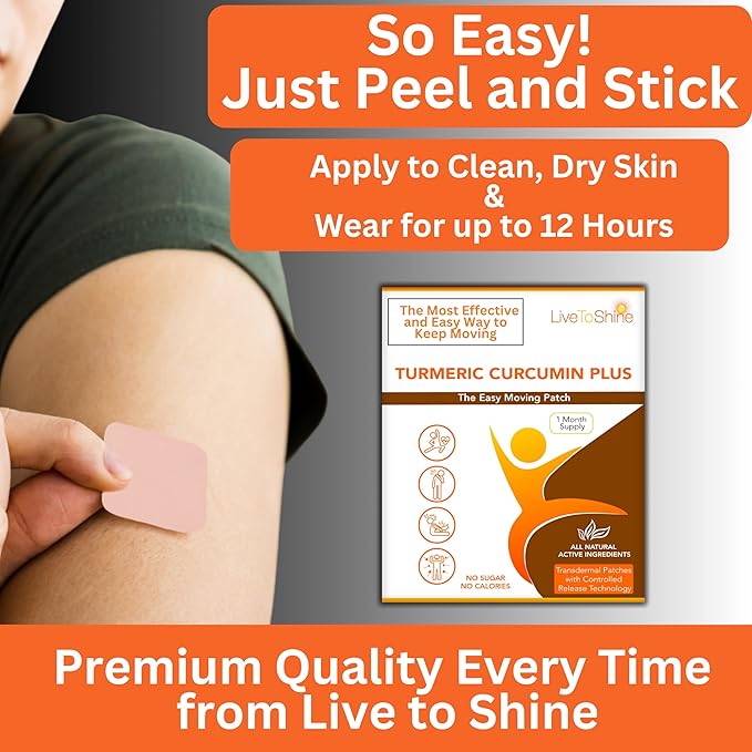 Live To Shine Turmeric Curcumin Topical Patches with Ginger, Boswellia & Holy Basil – Easy Plant-Based Alternative to Pills – 30-Day Supply – Vegan, Clean, USA Made