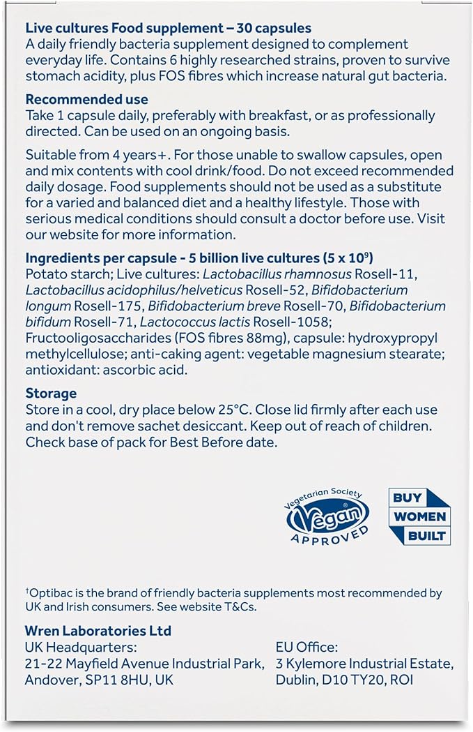 OptiBac Probiotics for Digestive Health, 30 Capsules Pack of 2 | 6 Scientifically Researched Strains with 5 Billion Live Cultures | Gluten Free & Vegetarian | Supports Gut Flora & Digestive Health