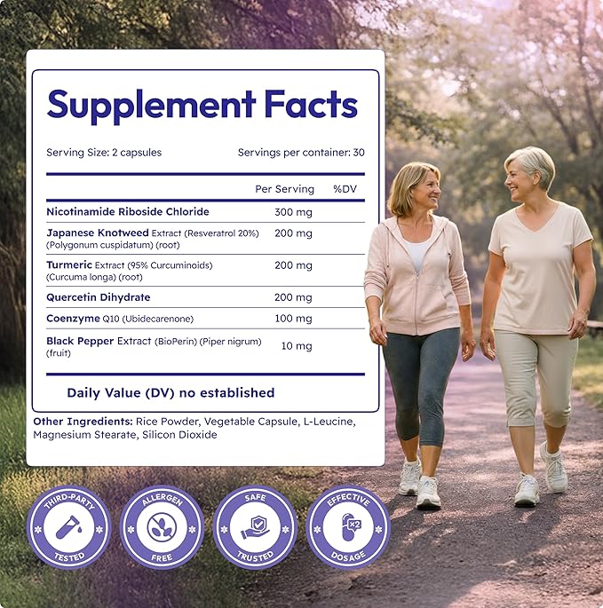 NAD Supplements for Women - Radiance Formula with Resveratrol, CoQ10, Turmeric & BioPerine - Cellular Renewal Supplement for Women - NMN Alternative - 60 Capsules