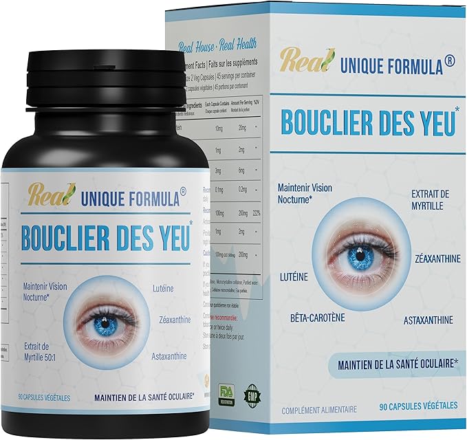 Eye Shield Supplement with Bilberry Extract, Lutein, Zeaxanthin, Astaxanthin, and Beta-Carotene - Supports Dry Eyes, Vision Health, and Night Vision, 90 Veg Capsules