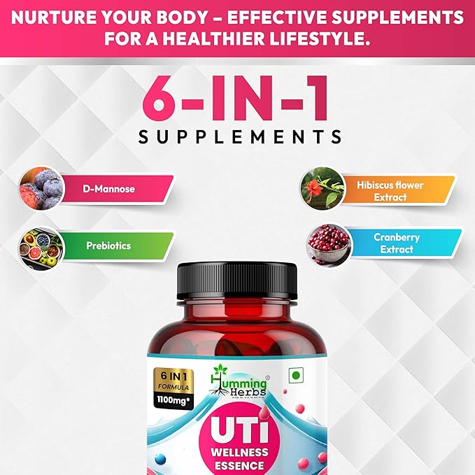 Humming Herbs D-Mannose & Cranberry Complex — with Hibiscus, Inulin Prebiotic & Probiotics (Lactobacillus rhamnosus & L. reuteri) — 120 Capsules (60 Days) — Urinary Tract Health Support