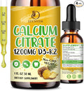 Calcium Citrate Liquid Drops, Calcium Citrate 1200 mg with Vitamin D3 & K2 Supplements for Women & Men, High Absorption for Support Bone Muscle & Teeth Health - Pineapple Flavor - 4 pc - 30 ml Each