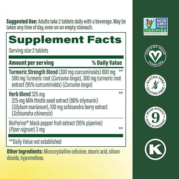 MegaFood Turmeric Curcumin Supplement for Liver Support - Turmeric Supplement with Black Pepper & Milk Thistle - 300mg Curcuminoids Per Serving - Vegan, Gluten Free, NonGMO - 90 Tablets, 45 Servings