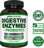 Digestive Enzymes with Probiotics - Multi Enzyme Nutritional Supplement - Acidophilus Bromelain Papaya Papain Lipase & Lactase - Improve Digestion - 120 Pills - Arazo Nutrition