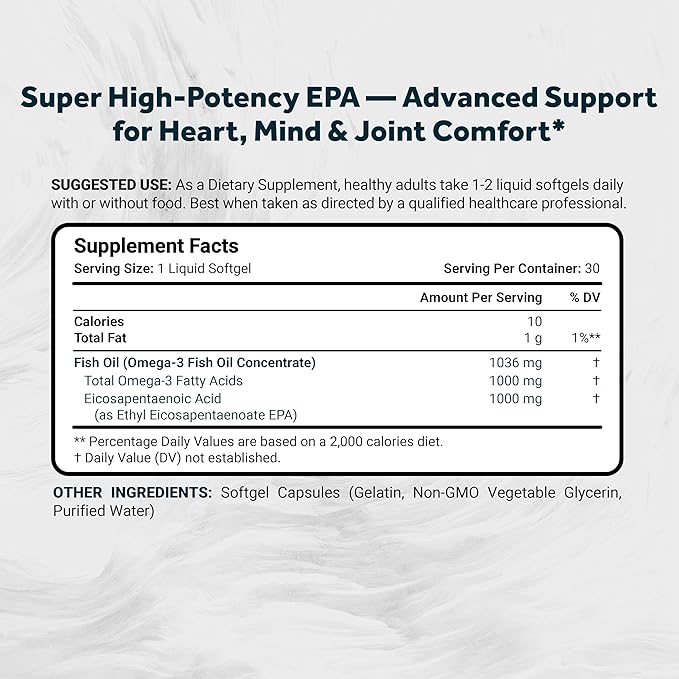 Naturalis Triple Strength UltraEPA™ EPA 1000mg | Pharmaceutical Grade High Purity 99% Omega-3 with 96.5% EPA Burpless Fish Oil | IFOS Certified, Sustainably Sourced, Non-GMO | 30 Softgels