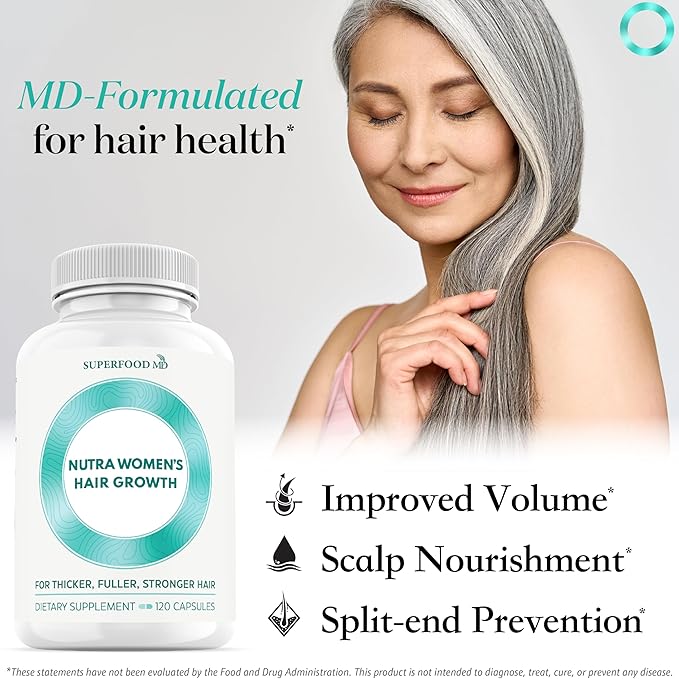 Women's Balance Hair Growth Supplements, Ages 45 and Up, Customer Proven for Visibly Thicker Hair and Scalp Coverage, Soy-Free, Made with 26 Ingredients including Beta Carotenes - 2 Month Supply