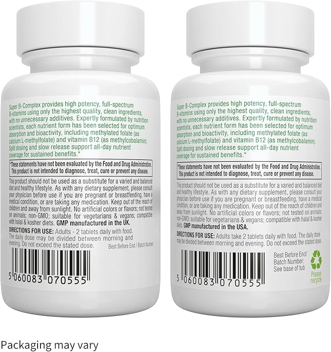 Igennus Super B-Complex Methylated B Vitamins - Sustained Release, Clean Label & High Absorption, with 5-MTHF Folate & Methyl B12, Energy, Mood & Cognitive Performance, Lab Verified, 60 Small Tablets