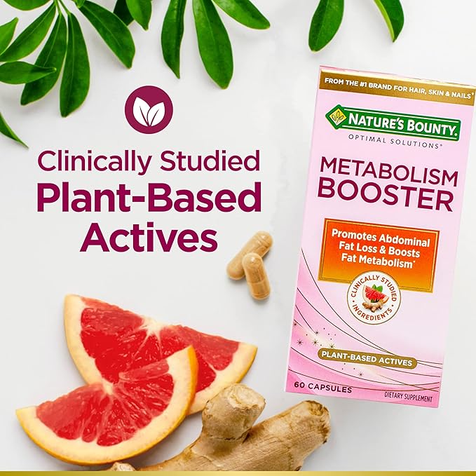 Nature's Bounty Optimal Solutions Metabolism Booster Supplement, Boosts Fat Metabolism, Promotes Abdominal Fat Loss, with Citrus Extracts and Black Ginger, 60 Capsules (Pack of 2)