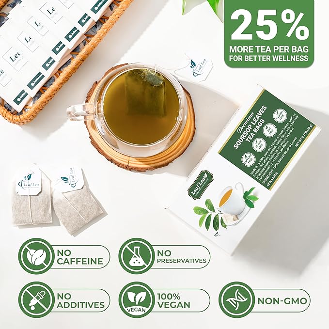 LeafLea 240 Premium Soursop Leaf Tea Bags, 100% Dried Soursop Graviola Leaves with a Smooth, Earthy Flavor, Hoja Guanabana Leaf Herbal Tea Bags for Natural Digestion Support, No Caffeine, Sugar-Free