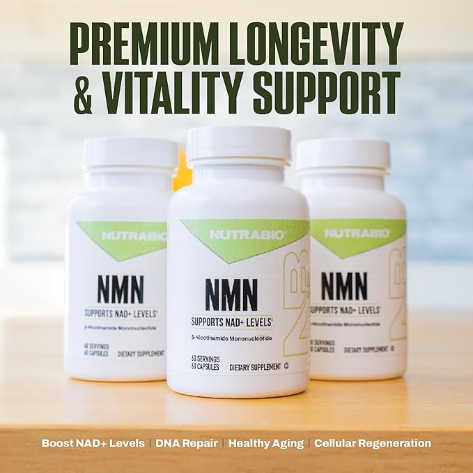 NutraBio NMN - NAD Supplement, Longevity Support, Boost NAD Levels, Increase Cellular Energy, Brain Health, Healthy Aging- 60 Servings- 60 Capsules