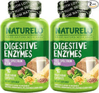 NATURELO Digestive Enzymes - Full Spectrum Support with a Broad Blend of 15 Enzymes Plus Ginger - 90 Vegan Capsules (Pack of 2)