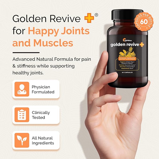 UpWellness Golden Revive + Joint Support Supplement Featuring Turmeric with Black Pepper, Quercetin, and Magnesium- Turmeric Boswellia Supplement - 6 Active Ingredients - 60 Capsules, 5 Pack