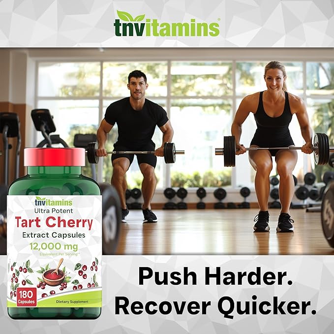 tnvitamins Tart Cherry Capsules 12,000 mg Per Serving - 180 Count | Ultra-Potent Tart Cherry Extract Capsules | Joint, Sleep, & Recovery Support* | High in Antioxidants | Non-GMO | Made in the USA!