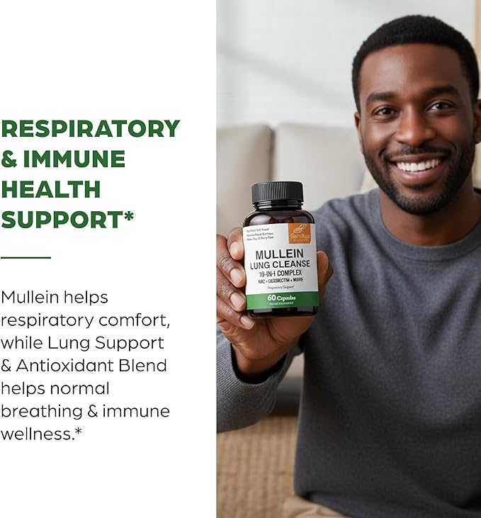 Sandhu's Mullein Capsules for Lungs with Quercetin | Mullein Leaf Extract Supplement for Immune, Lung & Respiratory Health Support | for Men & Women | 60 Count (Pack of 1)